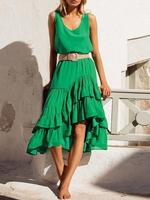 Women Plain Summer Vacation Cotton Natural Daily Loose Regular No Dresses