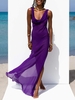 Women Plain Summer Vacation Daily Regular Fit Maxi Sleeveless Deep V Neck No Dresses