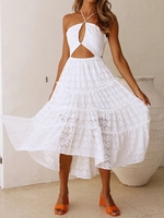 Women Plain Summer Vacation Halter Natural Loose Maxi Sleeveless Regular Dresses