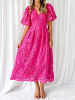 Women Plain Summer Vacation Natural No Elasticity Maxi Short Sleeve A-Line Regular Dresses