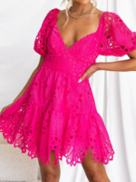 Women Plain Summer Vacation Polyester V neck Natural Vacation A-Line Regular Dresses