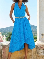 Women Plain Summer Vacation V neck Natural Micro-Elasticity Sleeveless A-Line No Dresses