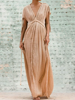 Women Plain Summer Vacation V neck No Elasticity Vacation Loose H-Line Regular Dresses