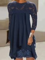 Women Plain Winter Party Natural Loose Three Quarter Crew Neck H-Line TUNIC Dresses