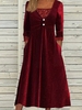 Women Plain Winter Party Velvet Micro-Elasticity Daily Loose Long Buckle Dresses