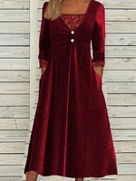 Women Plain Winter Party Velvet Micro-Elasticity Daily Loose Long Buckle Dresses