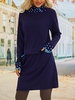 Women Polka Dots Casual Spring Polyester Mid-weight Long sleeve Fit Turtleneck Mid-long Dresses
