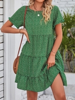 Women Polka Dots Casual Summer Chiffon Daily Loose Short Sleeve Crew Neck A-Line Dresses