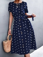 Women Polka Dots Casual Summer Natural No Elasticity Daily Loose Short Sleeve A-Line Dresses