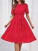 Women Polka Dots Casual Summer No Elasticity Loose Midi Short Sleeve Regular No Dresses