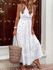 Women Polka Dots Casual Summer V neck Natural No Elasticity Vacation Lace Regular Dresses