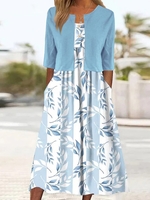 Women Spring/Fall Elegant Floral Pattern Natural Daily Regular Fit Crew Neck X-Line Medium Elasticity Two-Piece Sets
