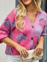 Women Spring/Fall Fruit Urban V neck Daily Regular Fit Long sleeve Wool/Knitting Regular Cardigans