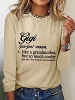 Women Spring/Fall Simple Text Letters Micro-Elasticity Regular Fit Long Sleeve Crew Neck Cotton-Blend H-Line Shirts