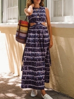 Women Striped Boho Summer Daily Loose Sleeveless H-Line Regular No Dresses