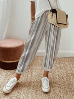 Women Striped Casual All Season Natural Daily Loose Long H-Line Pocket Stitching Pants