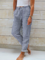 Women Striped Casual All Season Polyester No Elasticity Straight pants Long H-Line DL Pants
