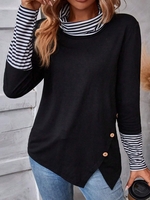 Women Striped Casual Spring/Fall Commuting Long Sleeve Turtleneck Regular H-Line Regular T-shirts