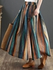 Women Striped Casual Spring/Fall Cotton Natural Daily Loose Maxi Regular Skirts