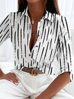 Women Striped Casual Spring/Fall Polyester Daily Regular Shirt Collar EC UC Blouses