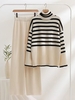 Women Striped Casual Spring/Fall Split Joint Natural Loose Long Sleeve Top With Pants Regular Sleeve Two-Piece Sets