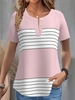 Women Striped Casual Summer Cotton Micro-Elasticity Household Short Sleeve Crew Neck Regular T-shirts