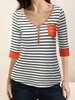 Women Striped Casual Summer Cotton Vacation Loose Half Sleeve Regular H-Line Blouses