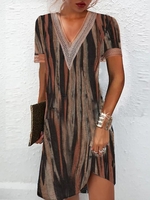 Women Striped Casual Summer Daily Jersey Short sleeve T-Shirt Dress A-Line Regular Dresses