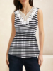Women Striped Casual Summer High Elasticity Daily Sleeveless Regular H-Line Lace Collar Tank Tops