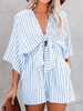 Women Striped Casual Summer Low Waist Loose Half Sleeve Shorts A-Line Regular Jumpsuits