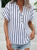 Women Striped Casual Summer Micro-Elasticity Loose Mid-long H-Line Buckle Regular Shirts
