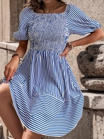 Women Striped Casual Summer Polyester Daily Loose Short Short Sleeve No Dresses