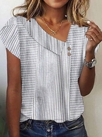Women Striped Casual Summer Polyester Lightweight Daily Loose Regular H-Line Shirts