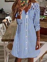 Women Striped Casual Summer Polyester Natural Lightweight Loose Short No Dresses