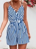 Women Striped Casual Summer Polyester Natural No Elasticity Daily Gallus Regular Jumpsuits