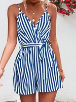 Women Striped Casual Summer Polyester Natural No Elasticity Daily Gallus Regular Jumpsuits