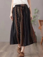 Women Striped Casual Summer Polyester Natural No Elasticity Loose Midi Regular Skirts