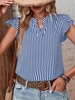 Women Striped Casual Summer Polyester V neck No Elasticity Regular Fit Short Sleeve H-Line Shirts