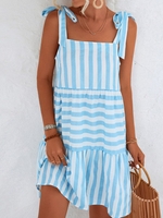 Women Striped Casual Summer Spaghetti Daily Regular Fit A-Line Regular No Dresses