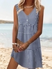 Women Striped Casual Summer V neck Micro-Elasticity Loose Short A-Line No Dresses