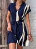 Women Striped Casual Summer V neck Natural Daily Loose H-Line Regular Dresses