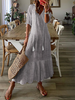 Women Striped Casual Summer V neck Viscose Natural No Elasticity Loose Regular Dresses