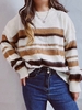 Women Striped Casual Winter Acrylic Micro-Elasticity Daily Loose Long Sleeve Crew Neck Sweaters
