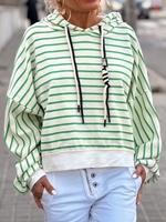 Women Striped Casual Winter Hoodie Loose Drawstring Best Sell Regular H-Line Hoodies