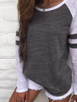 Women Striped Sweet Spring/Fall Lightweight Micro-Elasticity Work Long sleeve Loose Regular T-shirts