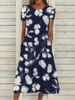 Women Summer Casual Floral Pattern Natural Midi Crew Neck A-Line Regular NL Dresses