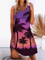 Women Summer Coconut Tree Vacation Daily Short Sleeveless Tank H-Line GC Dresses