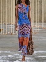 Women Summer Elegant Chevron Polyester Daily Maxi Crew Neck A-Line No Dresses