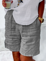 Women Summer Linen Abstract graphic Loose Elastic Band Polyester Cotton Wide leg pants Shorts Regular Shorts