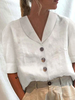 Women Summer Linen Contrast Stitching Cotton No Elasticity Shawl Collar Regular Regular NL Blouses